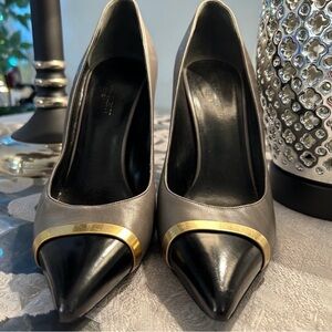 Yves Saint Laurent Black and Gold Pointed Heels